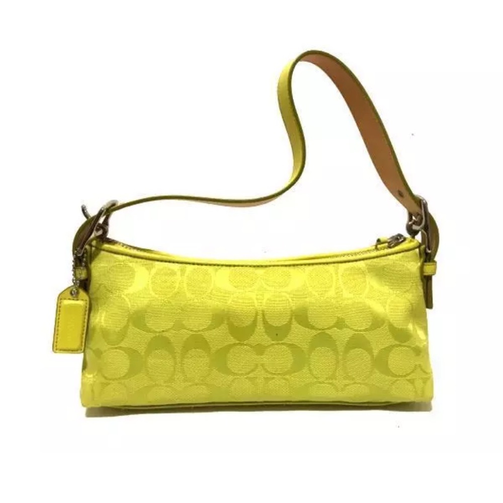 Rare Vintage Y2K Coach Neon Yellow Green Baguette Shoulder Bag - Picture 1 of 8
